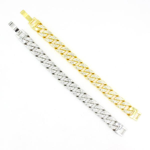 Hot Sale 14mm Miami Cuban Link Chain Curb Bracelets Rhinestone Chain Choker Cuban Chain Bracelets for Men Women Jewelry