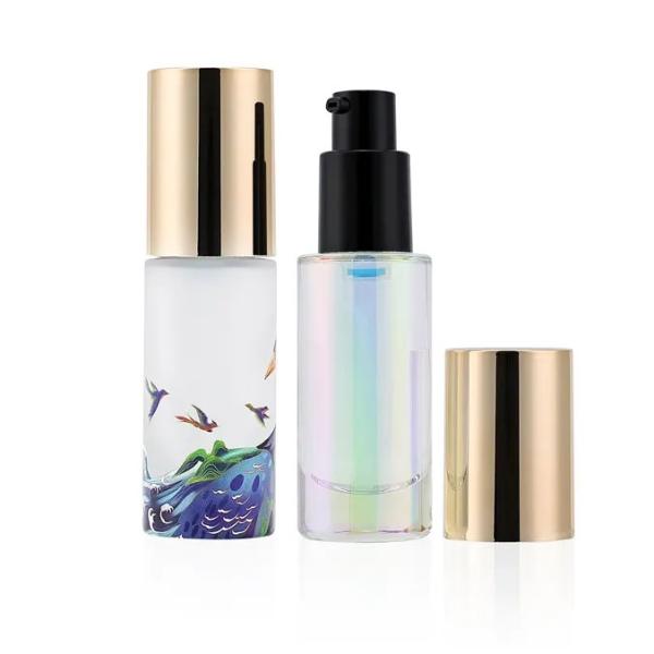 30ml 1oz Mixed Colour Glass Essential Bottle With Pump Luxury Skincare Packaging