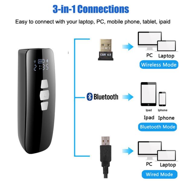 CMOS 2D Mini Qr Code Scanner Portable Pocket Barcode Scanner With Time Record