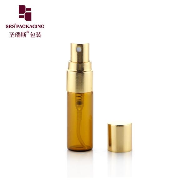 BLPA-3ML Vial Amber Bouteille en verre tubulaire avec pompe à pulvérisation en or en aluminium pour parfum