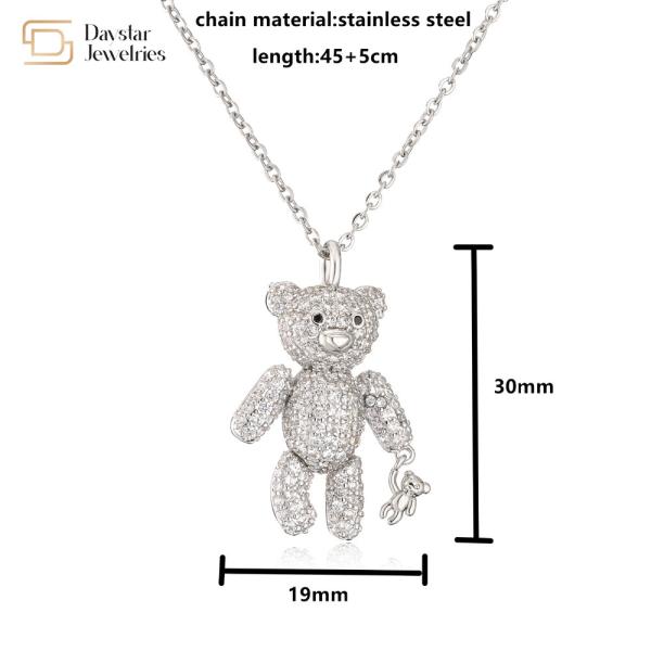 Diamond Zircon Dainty Bear Pendant Necklace 18k Gold Plated Jewelry For Women