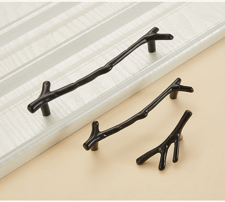 Modern Minimalist Black Zinc Cabinet Hardware Wine Rack Drawer Wardrobe Door Furniture Branch Handle for Dresser Use Living Room
