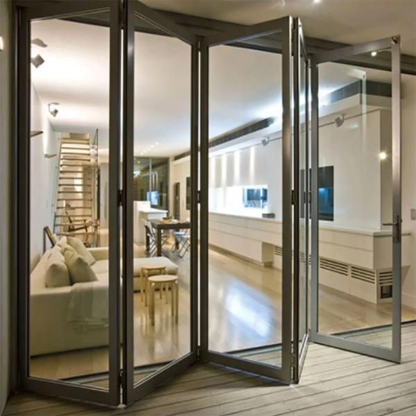 Quadro de alumínio de porta bi-dobrável residencial com opção de vidro triplex e largura de 70 mm