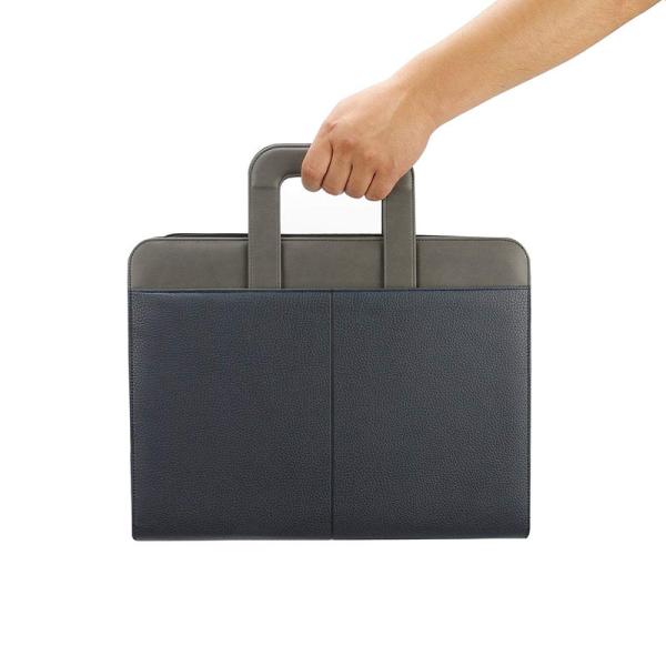 Elegant Zippered PU Leather Leather Business Portfolio Binder Navy Blue & And Grey