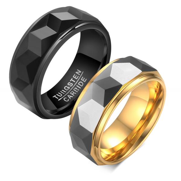 Anneaux en carbure de tungstène à facettes noires en or 8 mm pour hommes Anneaux de mariage très poli pour couples bijoux de mode Confort Fit