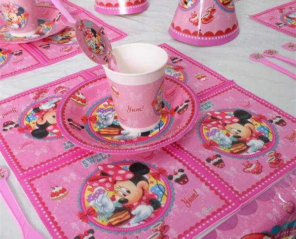 Minnie Mouse Kids Birthday Party Decoration Set Party Supplies cup plate banner hat straw loot bag fork