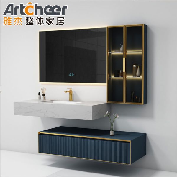 Modern Design Water Resistant Bathroom Vanity Cabinet with Soft Closing and Vanity Mirror