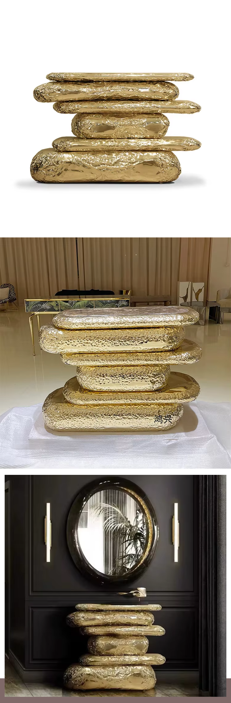 Classic Design Luxury Gold Hammered Brass Plated Ancient Book Shape Marble Top Wooden Console Table