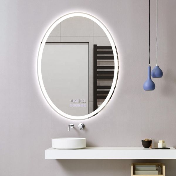 Front Lighted And Backlit Wall Mounted Round Silver Bathroom Mirror With Touch Screen