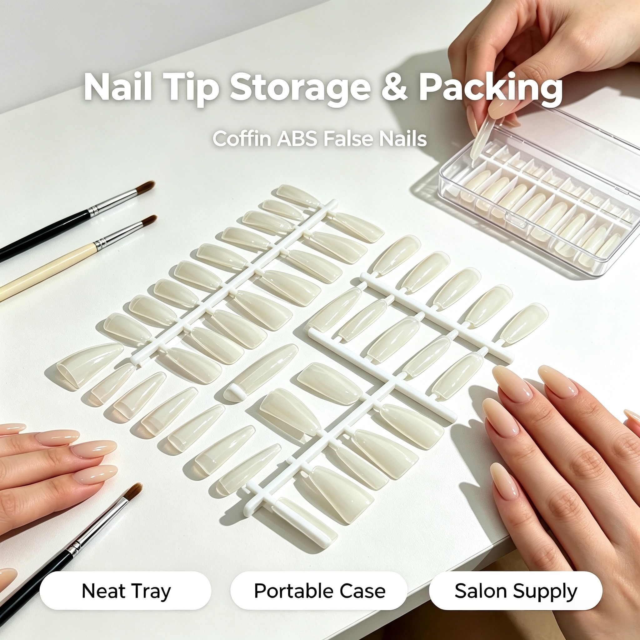 Coffin ABS Nail Tips, Clear Full Cover False Nails for Salon Nail Extension DIY Nail Art and Bulk Supply