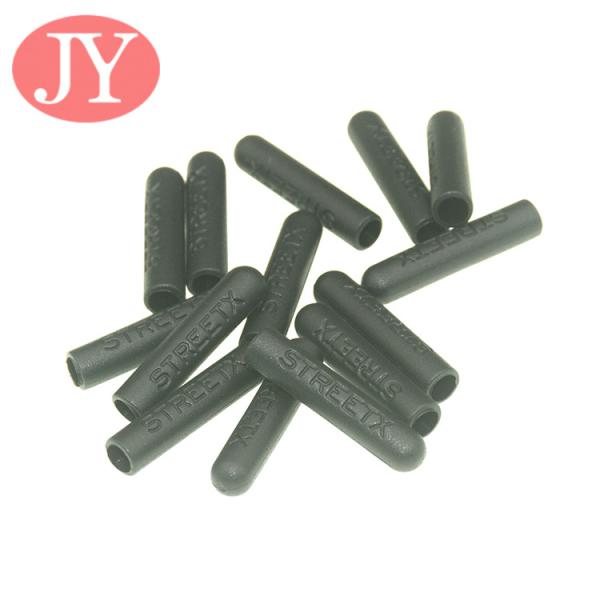 Jiayang aglet Debossed logo matte  black color tube shape ABS plastic tipping plastic aglets