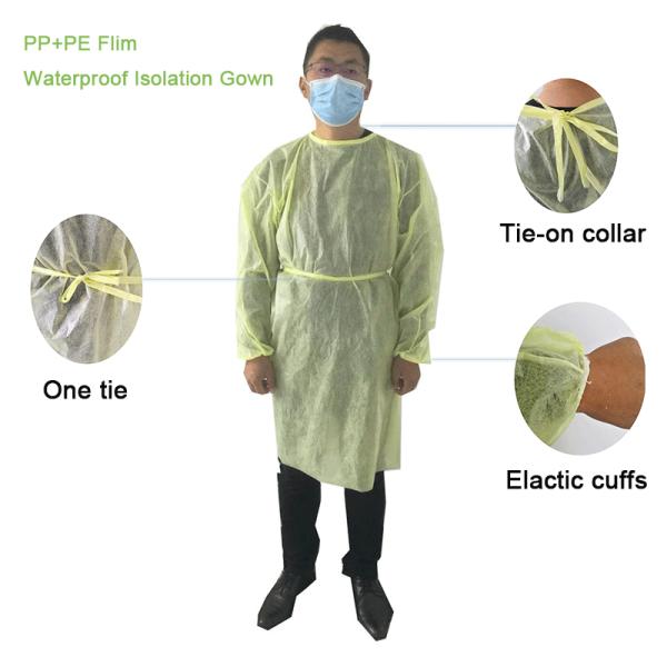 High quality disposable surgical isolation gown nonwoven PP with PE film