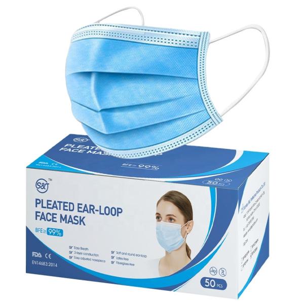SJ OEM Wholesale Blue surgical mask supplier 3 layers disposable cotton earloop face mask medical