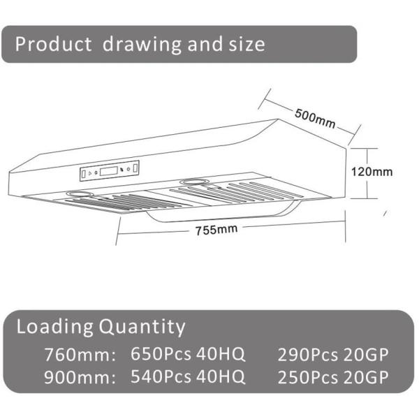 Cooking Stainless Steel Wall Mounted Slim Profile Range Hood Black