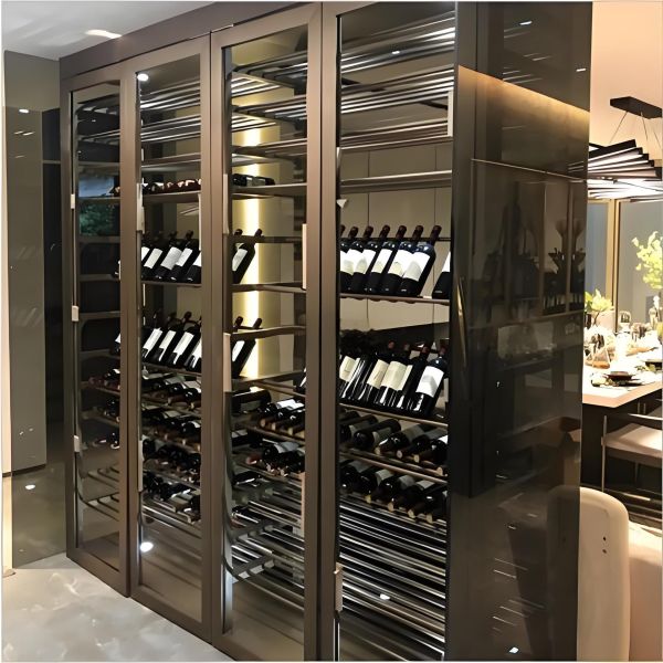 Anti Rust Freestanding Stainless Steel Wine Cabinet With Tempered Glass Door