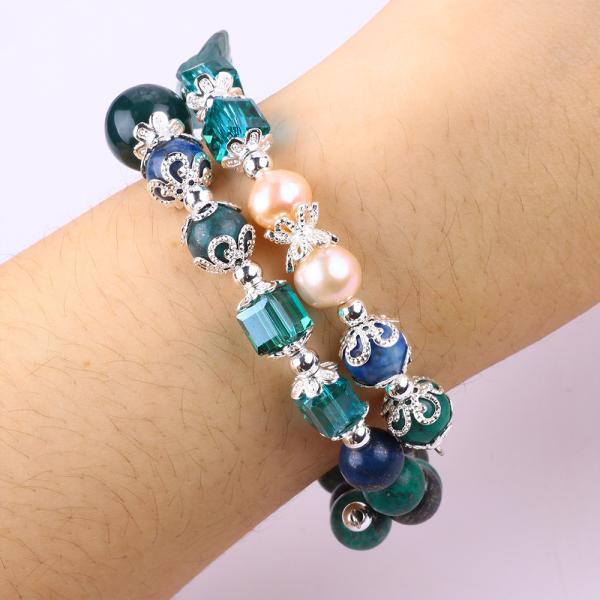 Unicorn Carving Adjustable 2 Layer Azurite Stone Crystal Bracelet