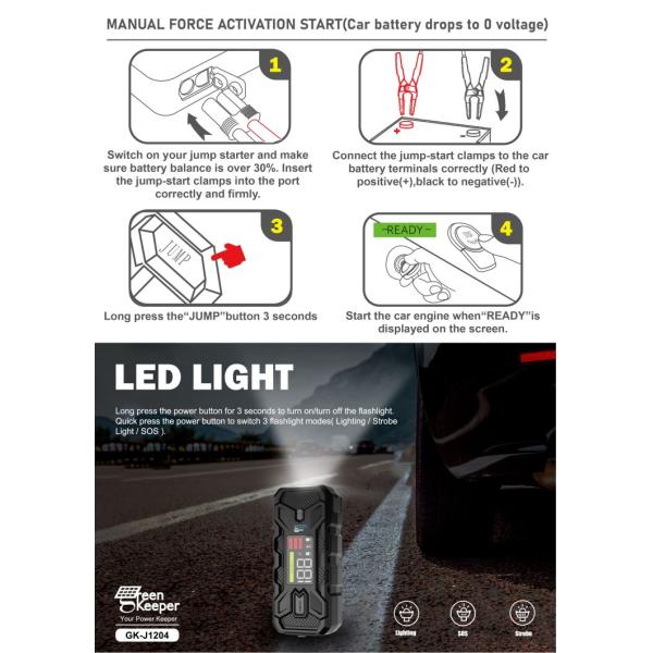 Батарейка автомобиля 12 В, ускоритель стартера для малых автомобилей 20000 мАч 3000 А, пиковый энергоблок