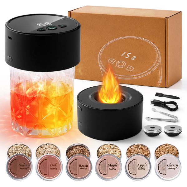 Electric RGB Light Cocktail Smoker Gift Set 2 Packs Flavors Smoking Kit For Whiskey