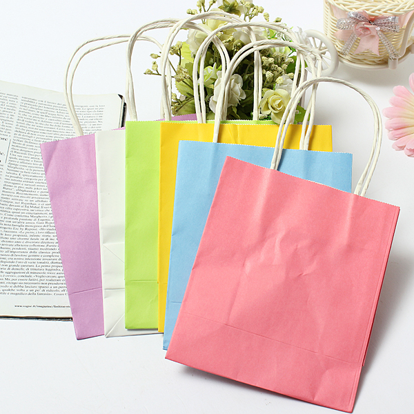 Strong Bearing Recycled Paper Bags With Handles Anniversary Kraft Take Out Bags
