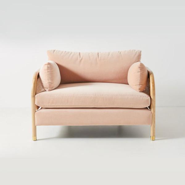 2 do Rattan secional de Sofa With Recliners Pink Lounge da sala de visitas de 3 partes veludo de vime