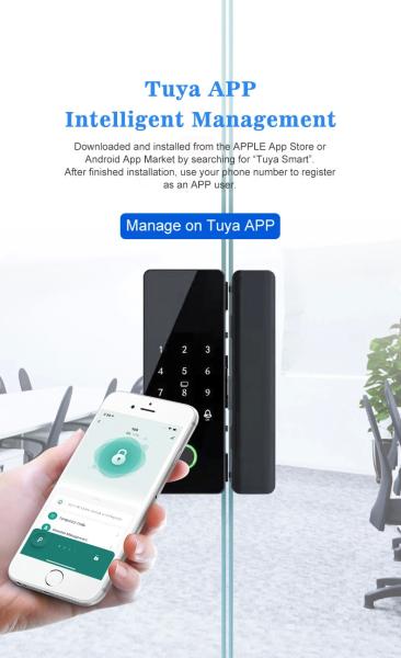 Glomarket Tuya Smart Glass Door Lock Biometric Fingerprint BLE Smart Eletronic Lock For Office Glass door