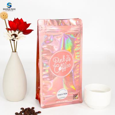 Customizable Holographic Flat Bottom Coffee Bag With Valve And Zipper