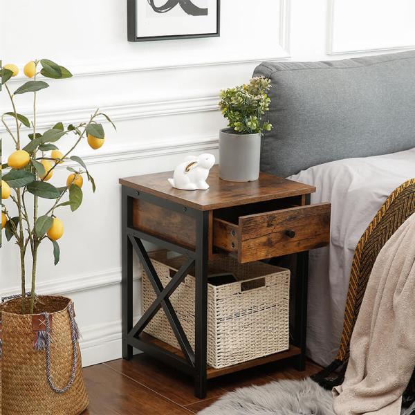 Nightstand with Drawer, Wholesale Bedside Table, Industrial Style Nightstand, XLET22BX