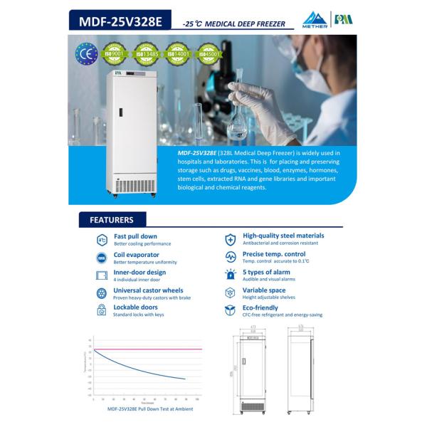 Минус 25 градусов 328 литров морозильника емкости медицинского для больницы лаборатории
