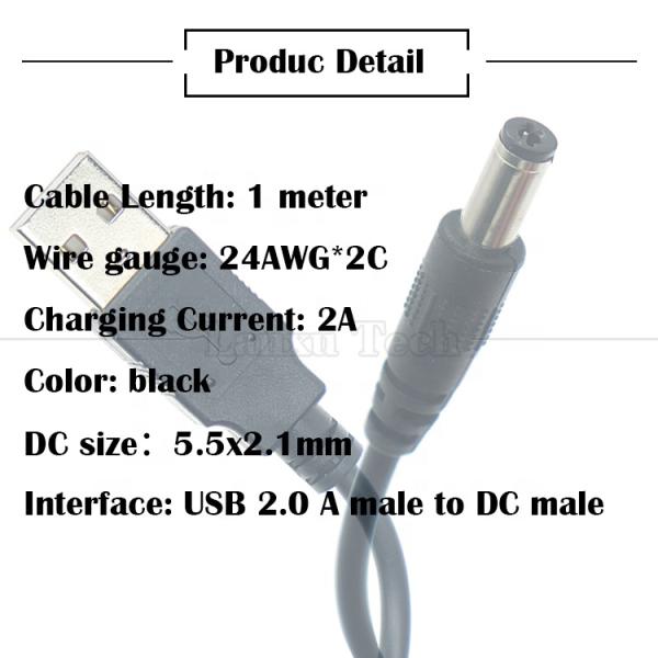 1m 3m 5m 10m 20AWG 24AWG 28AWG USB to 2.1 5.5mm DC Barrel Jack Connector Power Charging Cable for Led Lights Lamp