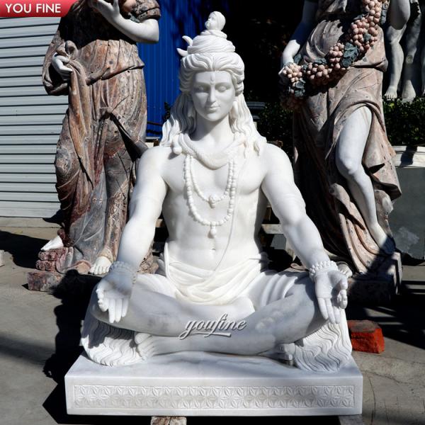 Hand Carved Classic White Marble Life Size Lord Shiva Statue