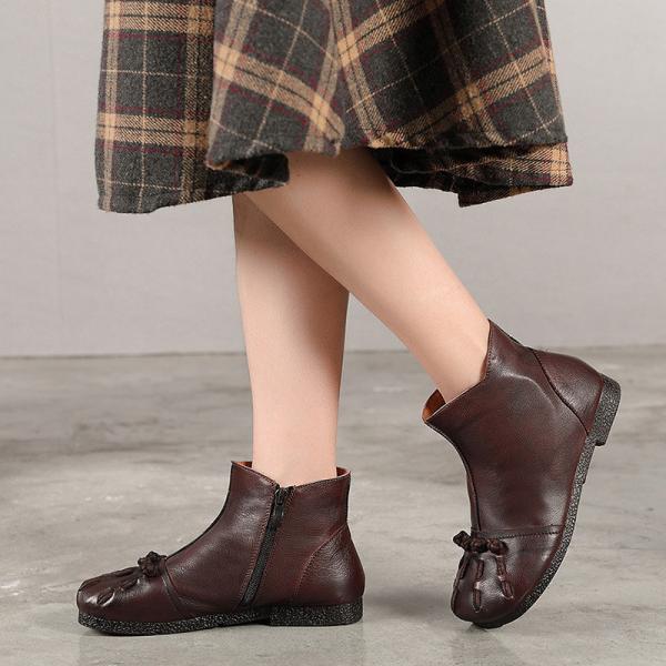 S190 Factory retro flat oil wax leather short tube all-match women's boots handmade original Guangzhou leather women's s