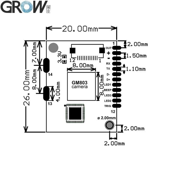 Серия GROW GM803 Малый дешевый DC3.3V USB/TTL232 Интерфейс Сканер штрих-кода Модуль 1D/2D QR Barcode Reader PDF417 для Arduino