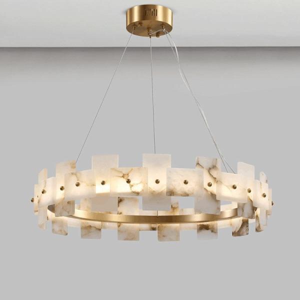 Décoration de la maison Cercle LED Luxe Modern Pendant Light Chandelier Alabaster Produits d'éclairage