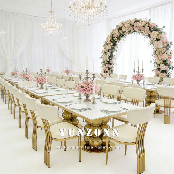 Modern Luxury Design Golden Wedding Table Mirror Glass Top Stainless Steel Restaurant & Hotel Banquet Dining Furniture
