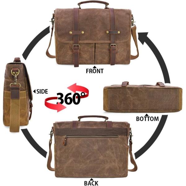 MENS MESSENGER BAG 15.6 INCH WATERPROOF VINTAGE GENUINE LEATHER WAXED CANVAS BRIEFCASE LARGE SATCHEL SHOULDER BAG
