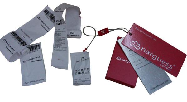 Pink Matt Coated Clothing Hang Tags Silvery Foil Stamped With Button Bags , Washing Marks