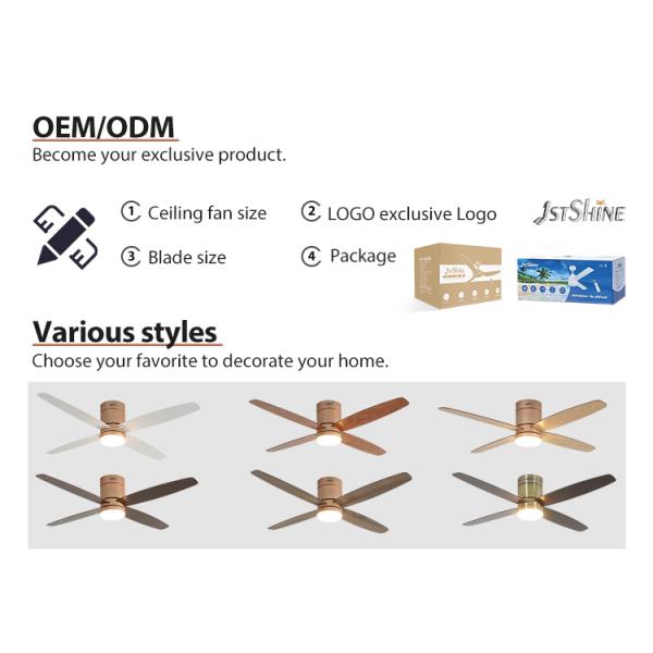 Design moderno 6 velocidades MDF lâminas Ventilador de teto Luz cor rosa-ouro e baixo perfil