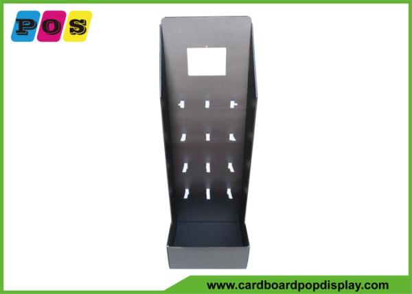 Black Printing Cardboard Floor Promotion Sales Display Stand With Plastic Pegs HD064