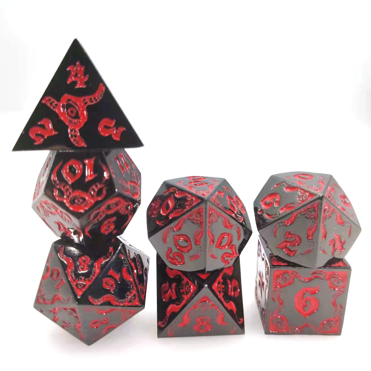 Wholesale Zinc Alloy Engraved Polyhedral Metal Dice Set - 7pcs for DND & Tabletop RPGs