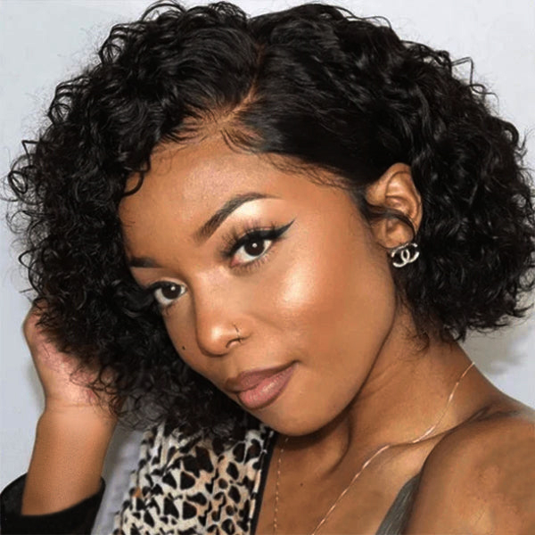 Top Human Hair Brazilian Pixie Cut Curly Full HD Lace Glueless Side Part Wig for Women