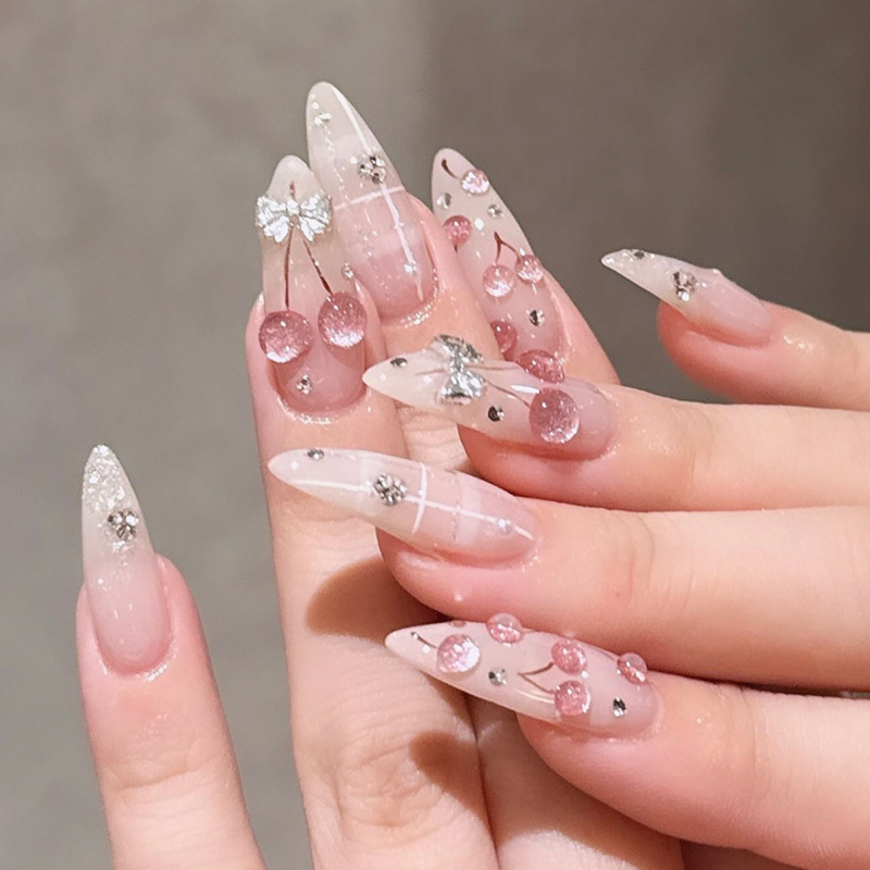 3D Ombre Rhinestone Press On Nails Private Label False Nails With Gems