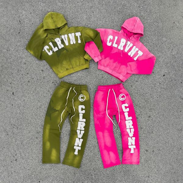 Distress Sweatsuit Clothing Manufacturers Custom Embroidery Patch Logo Zip up Acid Vintage Hoodies Heavyweight Washed Tracksuits