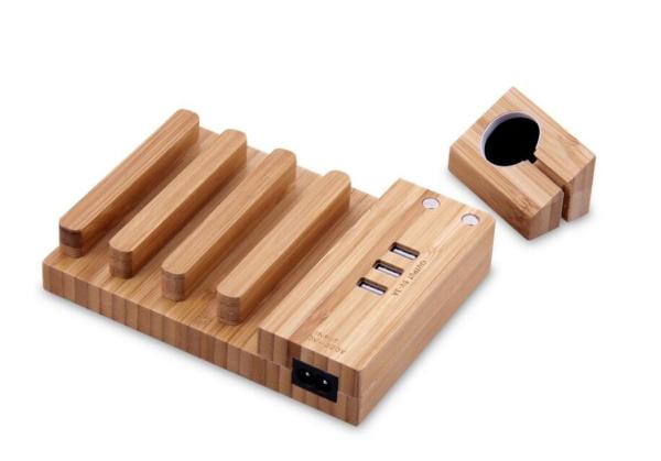 Wood USB Charging Station , Apple Watch Charging Slot Phone Charging Docking Station