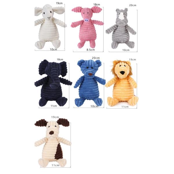 Juguetes para mascotas para juegos en interiores Juguetes de perro de color corduroy Forma de animal Plush Squeaky Chew Bite Resistente a los suministros
