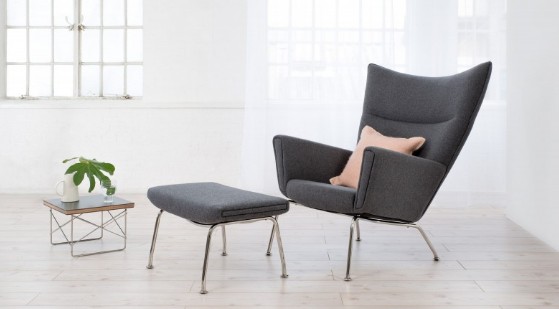 High Back stainless steel legs fabric Hans Wegner Upholstered Wing Customized reclining fabric cozy Lounge Chair