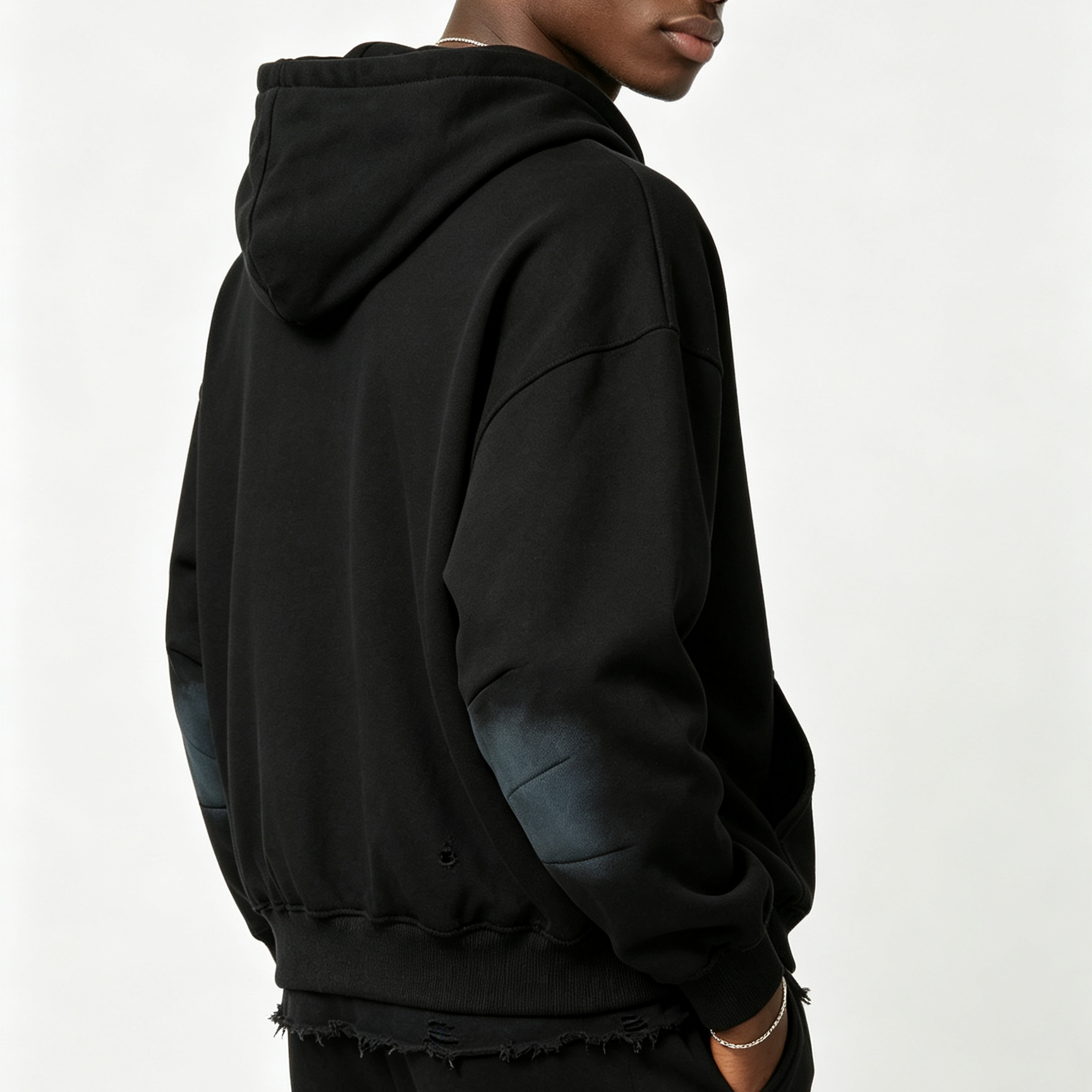 Men’s Washed Distressed Hoodie 400G Oversized Streetwear Casual Pullover Sweatshirt