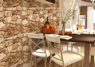 3D Effect Stone Pattern Washable Vinyl Wallpaper With Foam Process Natural Style