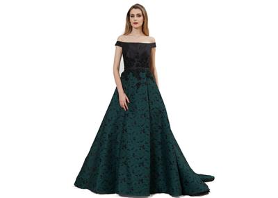 Boat Neck Arabic Evening Ball Gowns Tapestry Fabric Comfortable Dark Green