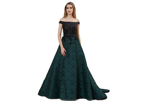 Boat Neck Arabic Evening Ball Gowns Tapestry Fabric Comfortable Dark Green