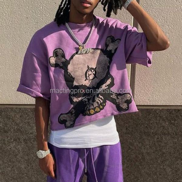 100Grams Boxy Cropped T Shirt Fabric Weight Men'S Oversized Raw Hem Drop Shoulder